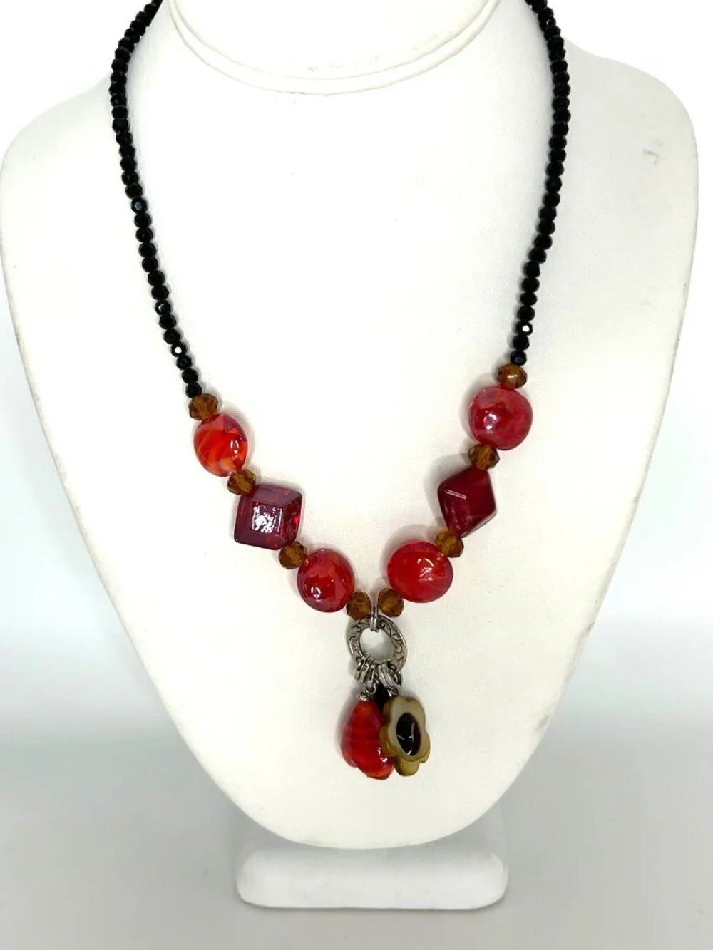 DayGlow Orange Necklace Glass & Acrylic Beads Glows Under Blacklight